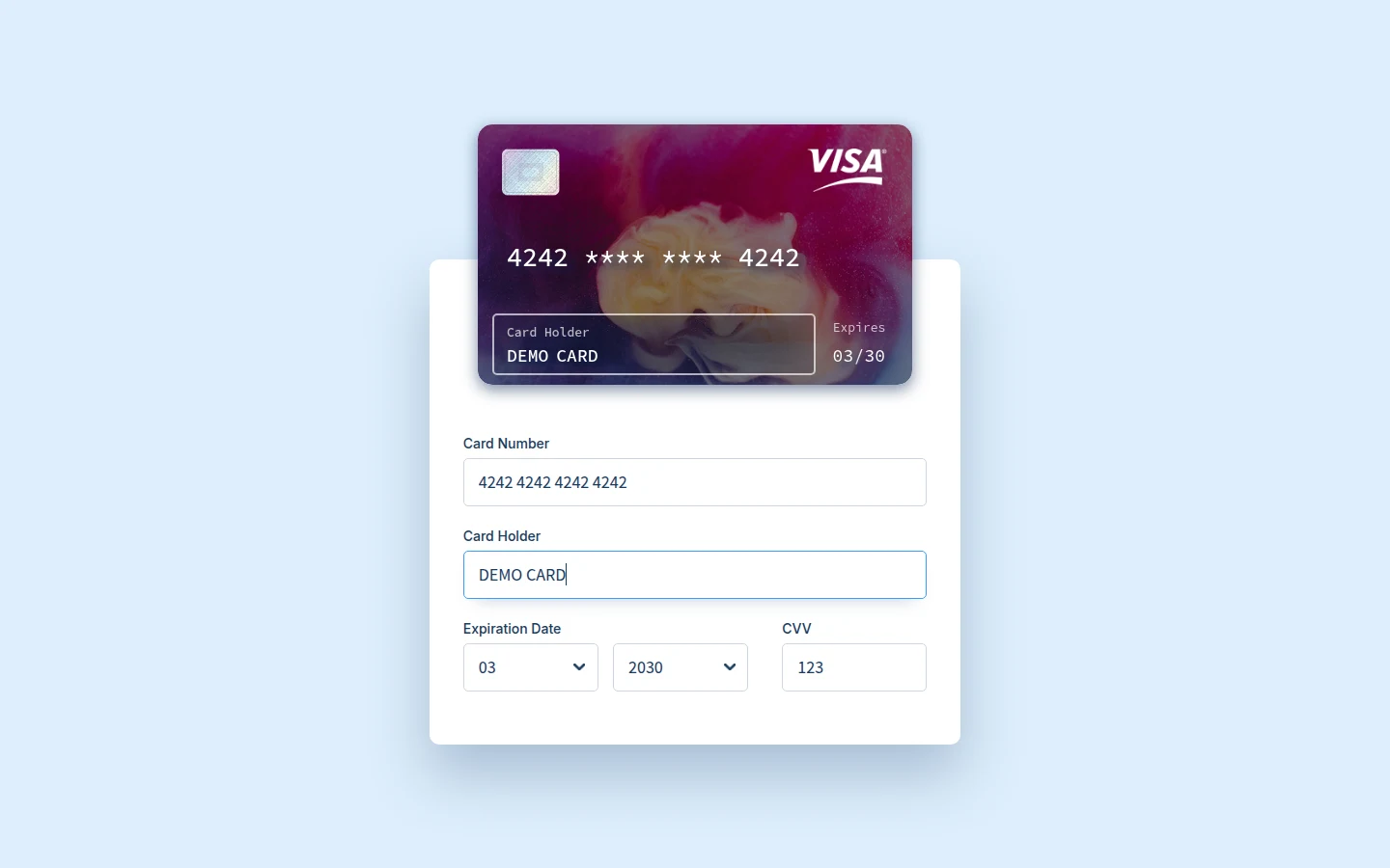React Interactive Paycard — UI Components & Animation project by Minh Vo (React, TypeScript, Animation)