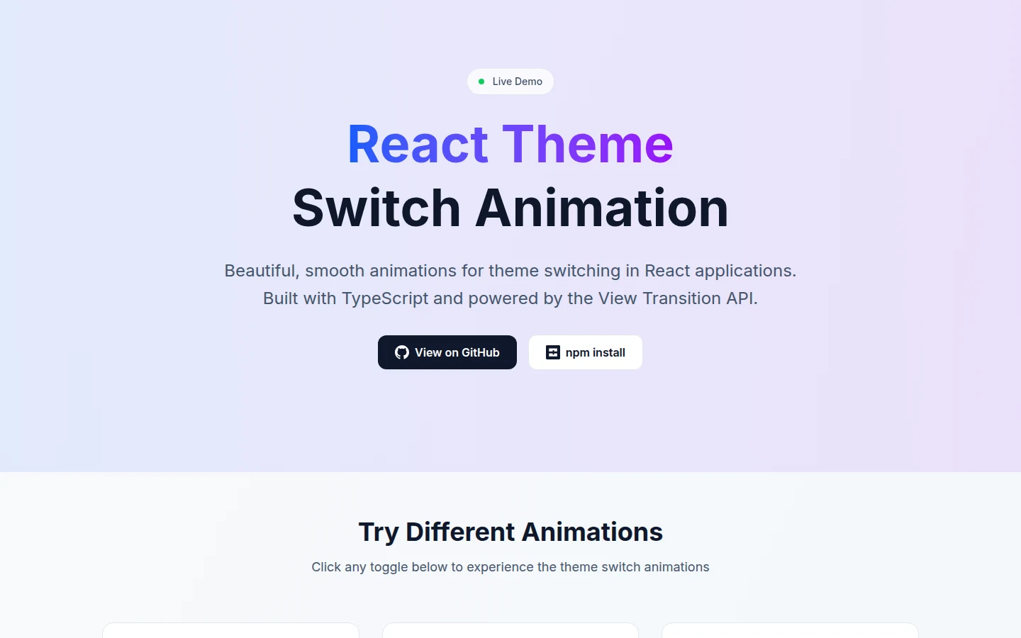 React Theme Switch Animation — Open Source & Interaction Design project by Minh Vo (React, TypeScript, View Transitions)