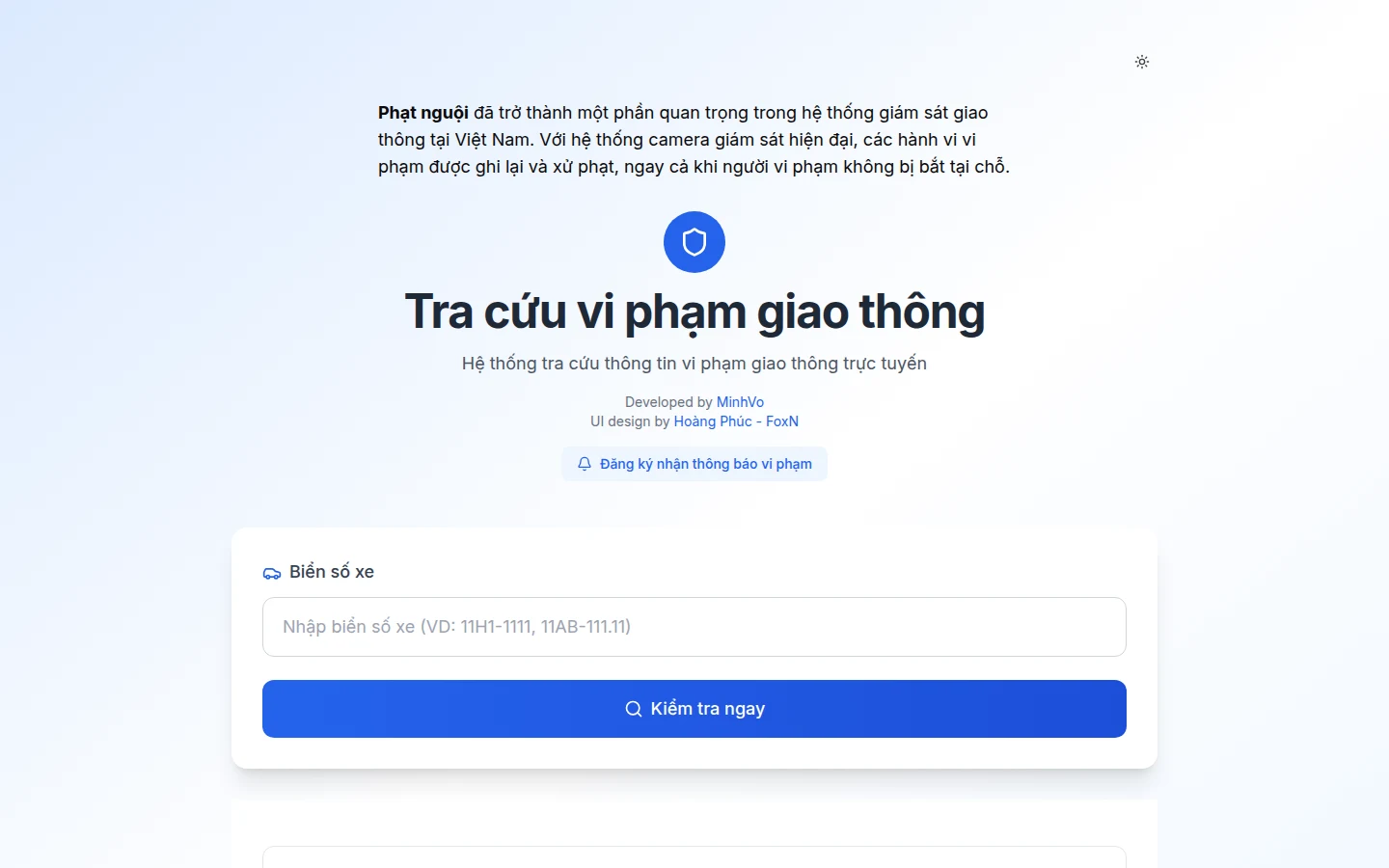 Phạt Nguội — Public Information & Web Applications project by Minh Vo (Next.js, TypeScript, Tailwind CSS)